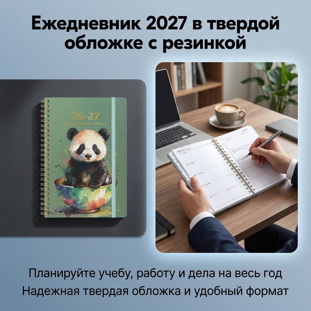 Planner Notebook 2027 Hardcover With Strap For Study Work Daily Schedule