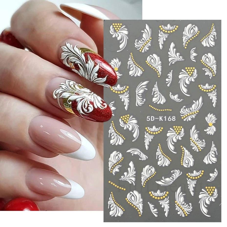 5D наклейки для ногтей, кружевной свадебный дизайн, акриловый слайдер с цветочным тиснением для ногтей, руководство по французскому дизайну ногтей, Золотая фольга