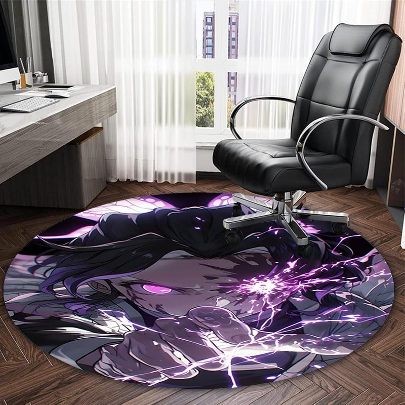 1pc Kochou Shinobu Carpet, Round Rug, Comfortable, Suitable for Entryways, Living Rooms, Office, And Bedrooms, Christmas Decoration