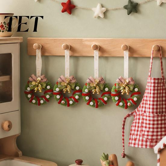 Mini Christmas Tree Ornament Handmade Pipe Cleaner Wreath Ornament, Chenille Stems Bow Bell Decoration Crafts with Bells for Holiday Window Fireplace