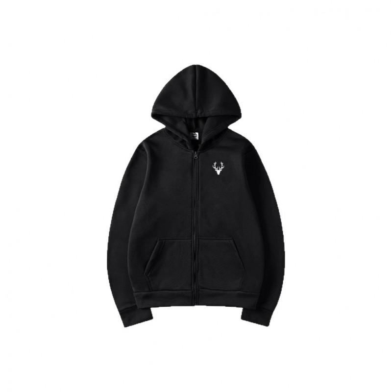 Winter Hooded Zip-Up Sweatshirt With Deer Print Loose Fit Oversized Pullover Youth