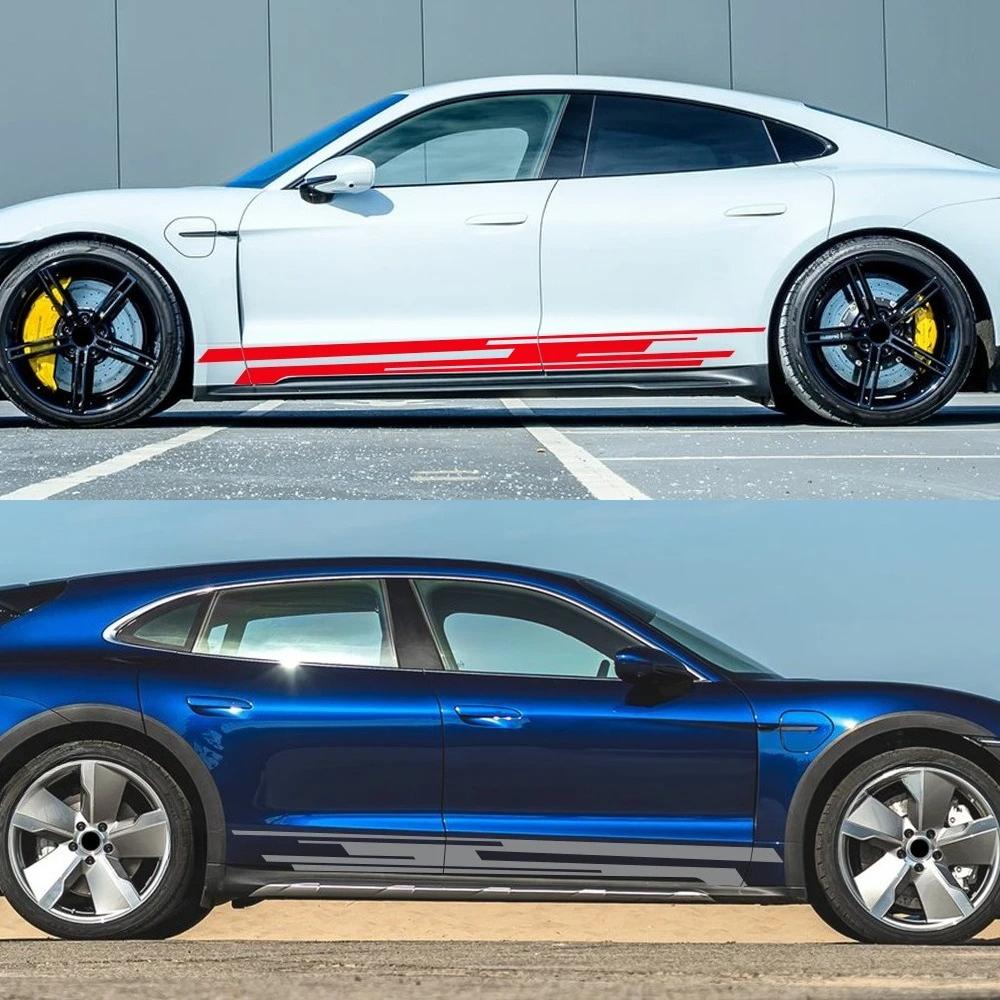 Для Porsche Taycan Наклейки на боковые двери автомобиля Комплект автомобильных декалей Виниловая пленка для обтяжки Водонепроницаемые ПВХ наклейки Аксессуары для декора экстерьера автомобиля
