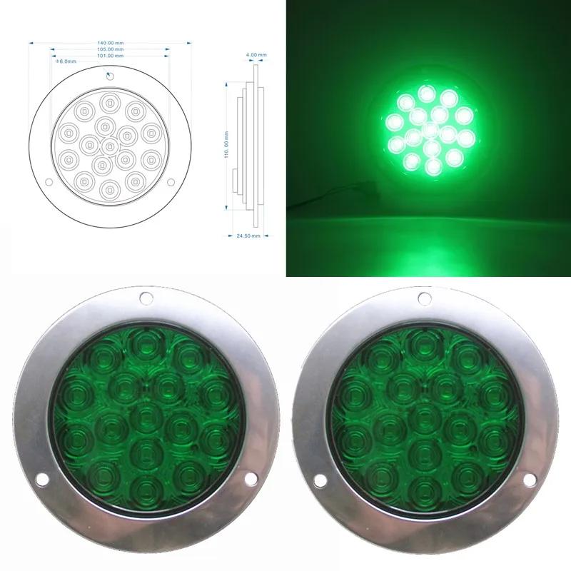 2PCS Round Rear Tail Lights Car LED Brake Stop Turn Signal Warning Lights 16LED Taillight Truck Trailer Lorry Blue Green 12V 24V