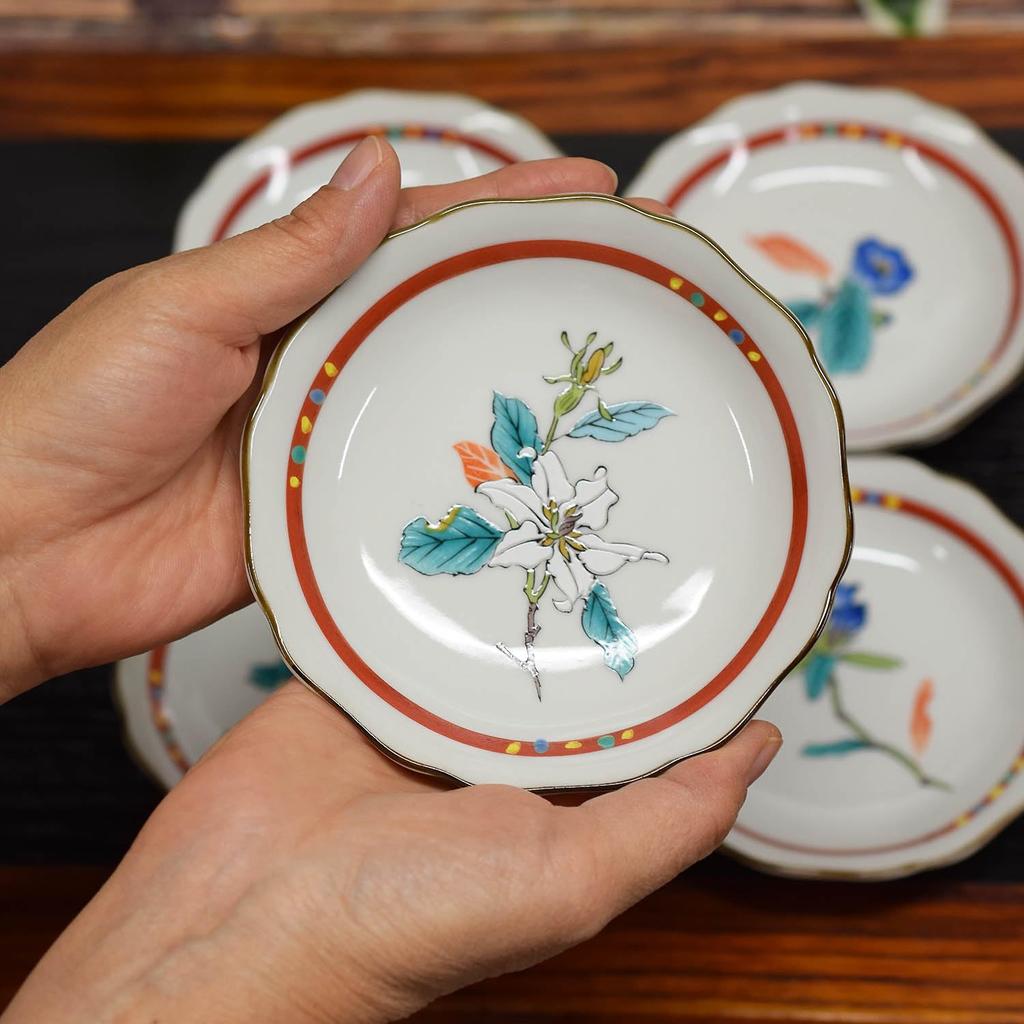 Plate stylish Kutani small set of Japanese serving made in Japan set, tableware, ware, plates, 5, Hanagoyomi, pottery, tableware, plate,