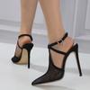 Liyke/Модные черные сетчатые сандалии на высоком каблуке с острым носком и острым носком, женские туфли-лодочки с пряжкой на щиколотке и ремешком для вечеринок, женские туфли-лодочки