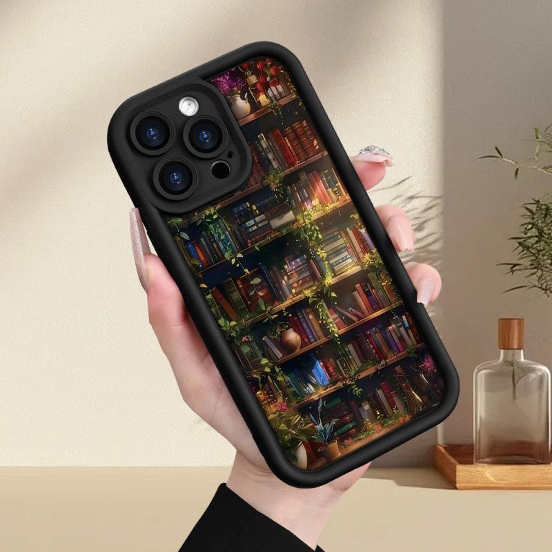 Литературные и ретро книжные полки, цветы и растения подходят для iPhone11/12/13 Apple 16promax силиконовый 16 мягкий 11Pro