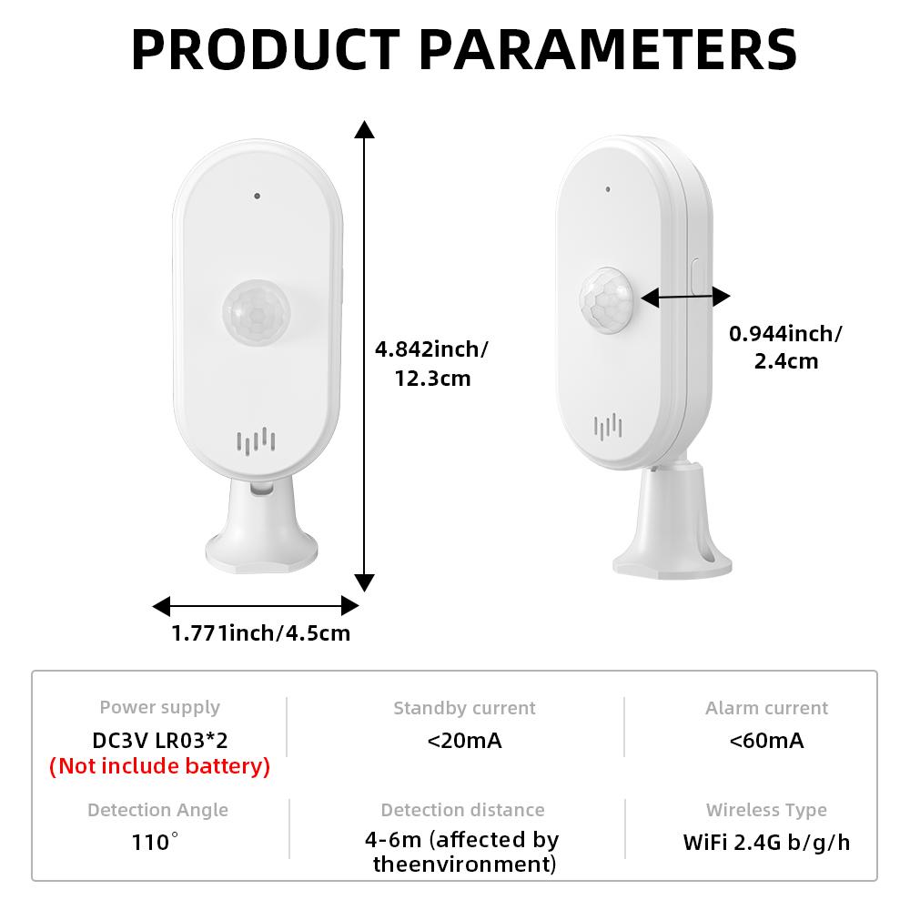 Датчик движения WiFi PIR Беспроводная охранная сигнализация Инфракрасный детектор движения Звуковая и световая сигнализация