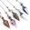 Amethyst Aquamarine Seven Chakra Resin Gemstone Pendant Hexagonal Cone Pendulum