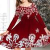 Spring Girl Casual 3D Red Flower Snowflake Print Round Neck Long Sleeve Dress Kid Princess Dress