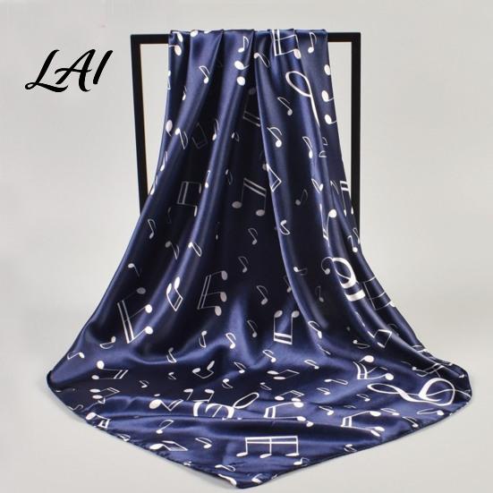 Large Decorative Neck Scarf Women Satin Square Scarf 35"x35" Musical Note Printed Gift for Music Lovers Silky Neckerchief Shawl Wrap Multifunctional