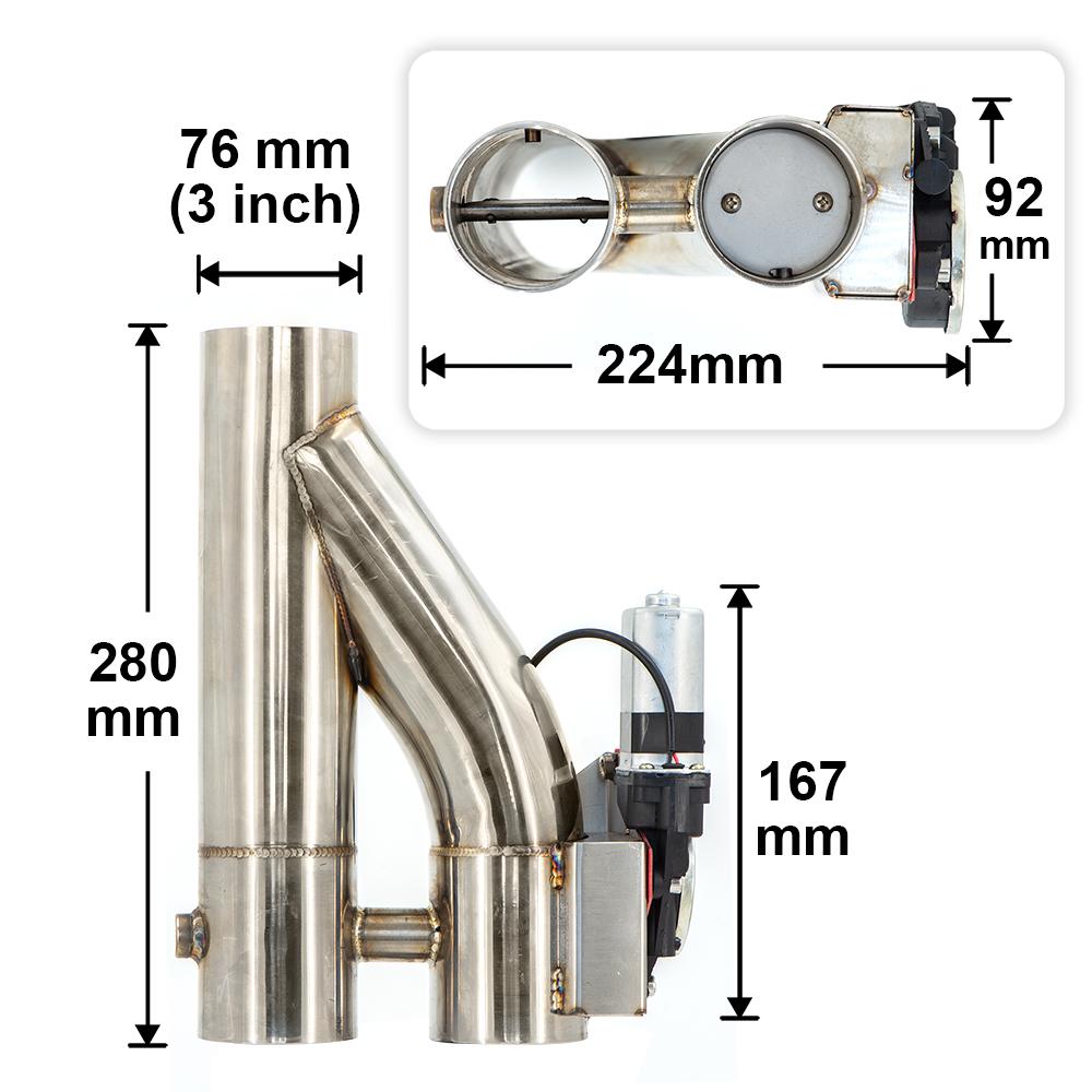 304 Stainless Steel Y Pipe Electric Exhaust Cutout ON/OFF Dual Valve With Controller Cut Out Down Pipe Kit