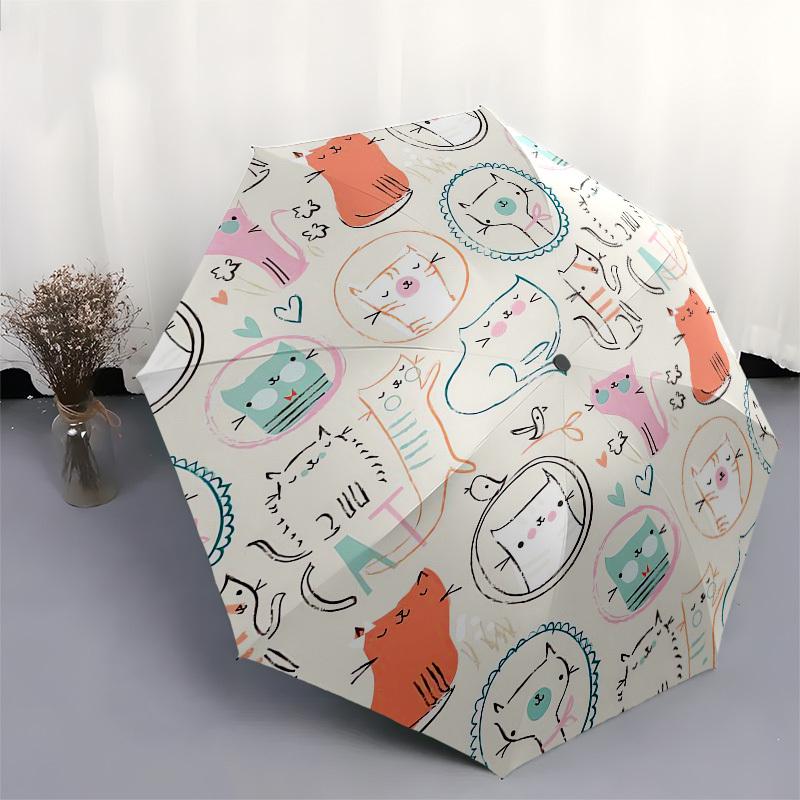1pc Cute Cats Pattern Umbrella with Plastic Handle,Compact & Stylish,Cartoon Pattern,Outdoor UmbrellaPT318