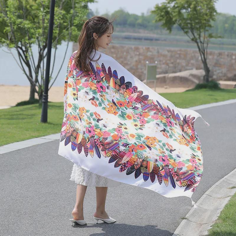 Seaside Travel Cotton & Linen Scarf: Silk Print, Sunscreen Shawl