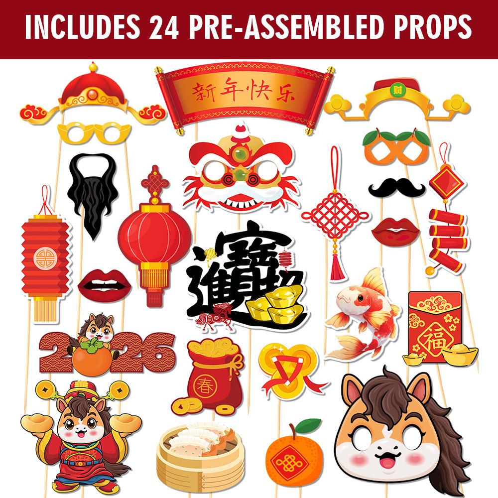 Chinese New Year Paper Photo Booth Props Set With Festive Horse Frames For Celebration Events