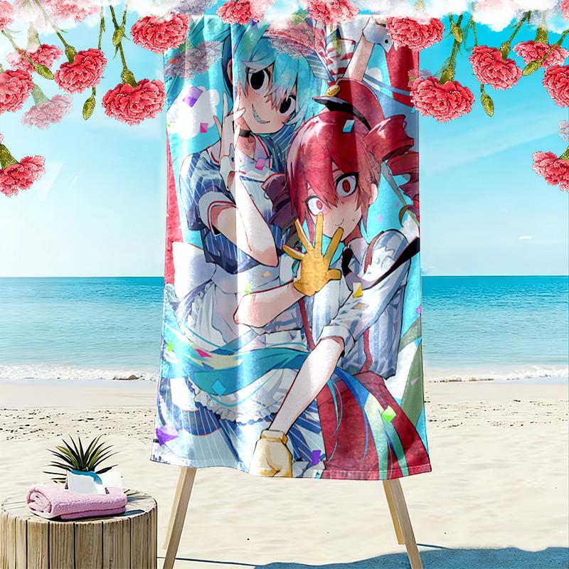 Miku and Teto 2D Flat Print Beach Towel, Large Soft Quick Dry Towel for Beach Camping SwimmingDSTJ0925136