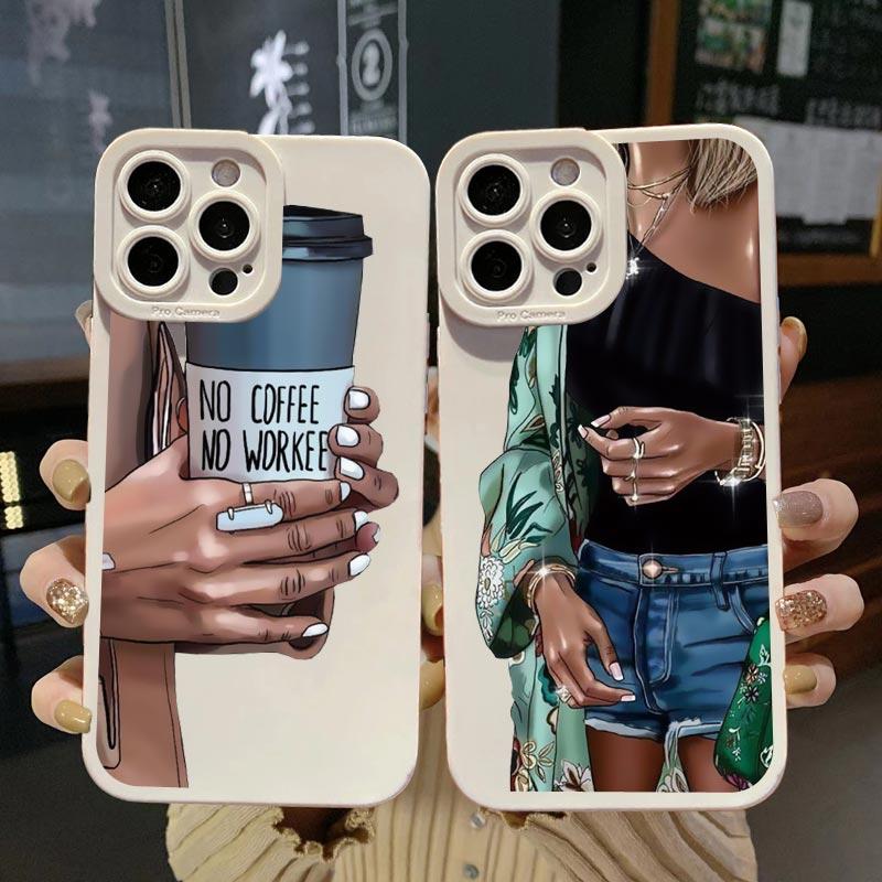 Модная Девушка Женщина Высокий Каблук Кофе Мисс Чехол Для Телефона Для iphone 12 11 14 13 15 Pro Max X XS MAX XR SE 2020 7 8 Plus Чехлы