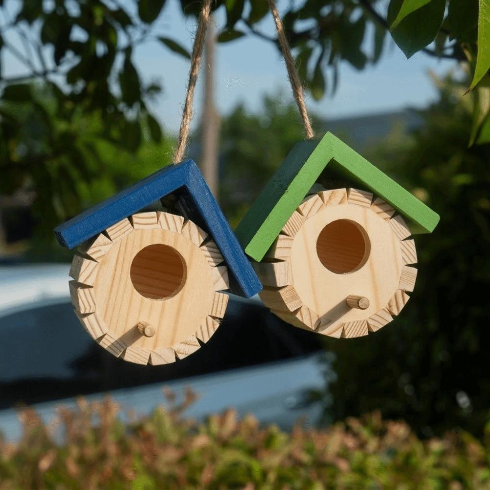 with Hanging Rope Hanging Wooden Bird House Waterproof Wild Birds Habitat Bird Nest Box Garden
