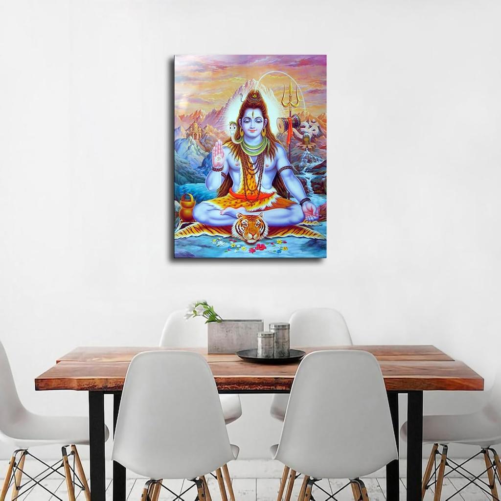 Weouio Lord Shiva Statue Hindu God Posters Canvas Wall Art, Suitable for Living Room Bedroom Study Office Cafe Pub Etc, Perfect Holiday Gift and Home