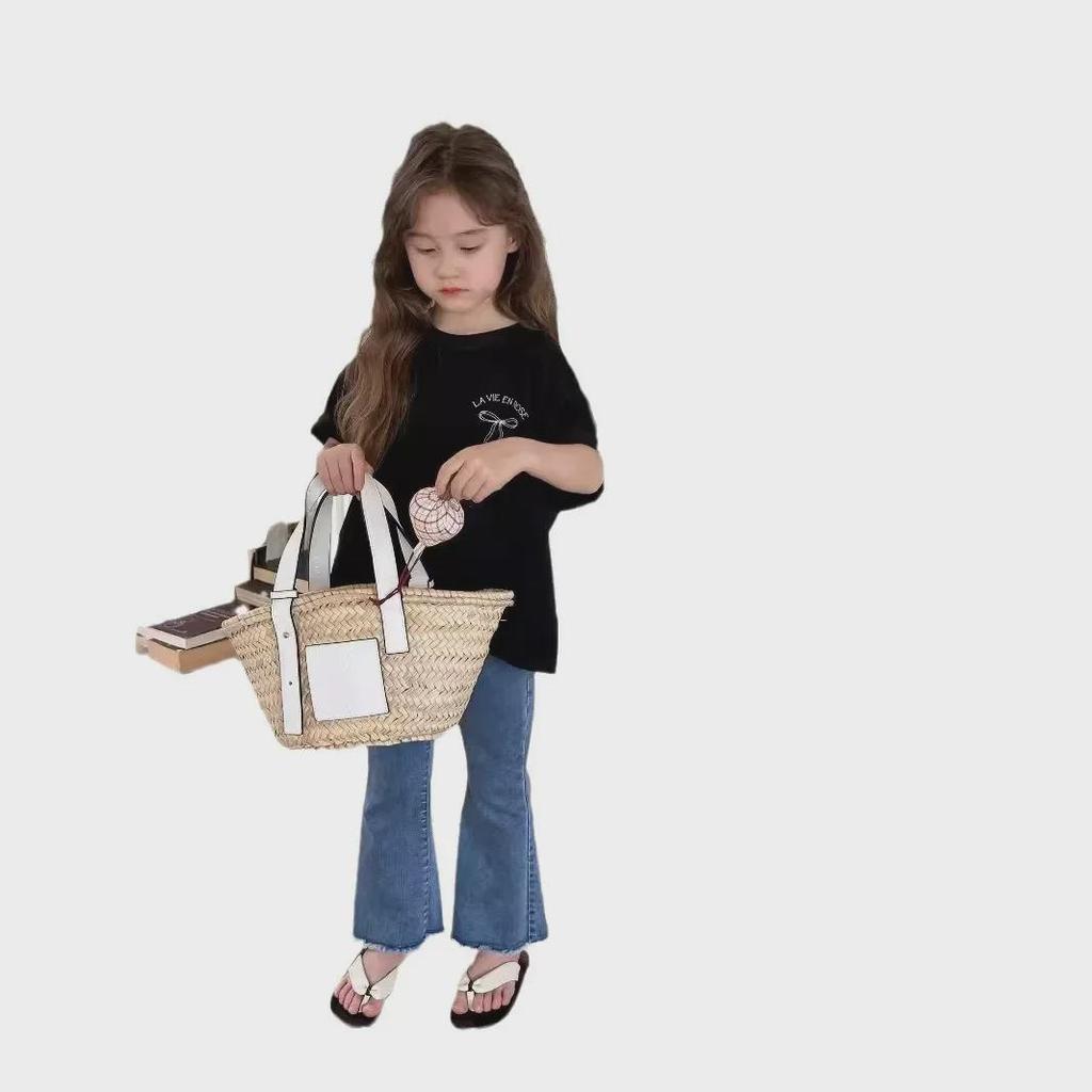 Свободное платье-футболка в корейском стиле для девочек с бантом сзади - летняя одежда с короткими рукавами, средний размер