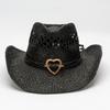 Соломенная ковбойская шляпа с лентой в форме сердца Женская летняя западная шляпа с широкими полями и ажуром Стиль бохо Защита от УФ Защита от солнца Пляжные шляпы