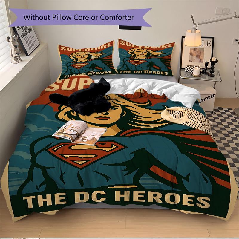 3pcs Supergirl Duvet Cover Set, 1 Duvet Cover + 2 Pillowcases (No Insert), Cozy Bedding, Bedroom Set, Easy Care, Durable yy251103084