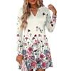 Women's Fashion Floral Print V-Neck Long Sleeve  Dress