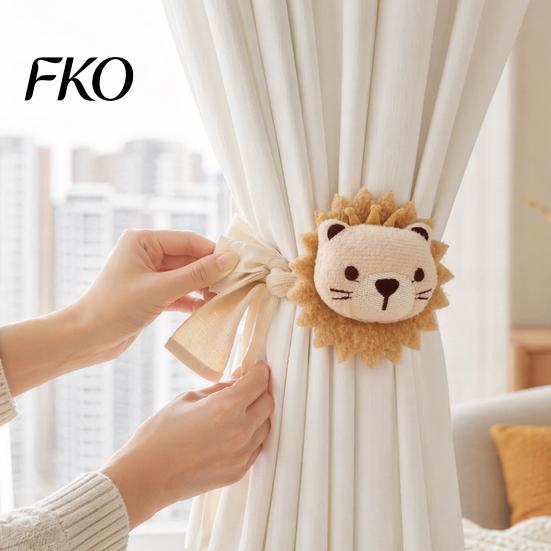 Soft Fabric Curtain Tieback Cartoon Animal Tieback, Cute Lion Bear Tie, Adjustable Holder Strap Flower for Baby Room Nursery
