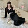 New French long golden velvet sexy pajamas women's spring and autumn princess pure desire style long-sleeved pajamas loungewear
