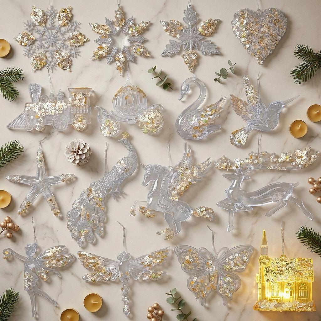 Christmas Tree Hanging Pendant Acrylic Sequin Crystal Snowflake Pendant Ornament Christmas Tree Festive Atmosphere Decoration 7