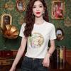 New Chinese Short-sleeved T-shirt for Women's Summer New Women's Round Neck Cotton T-shirt Light Chinese Style Heavy Industry Dragon Embroidery Top