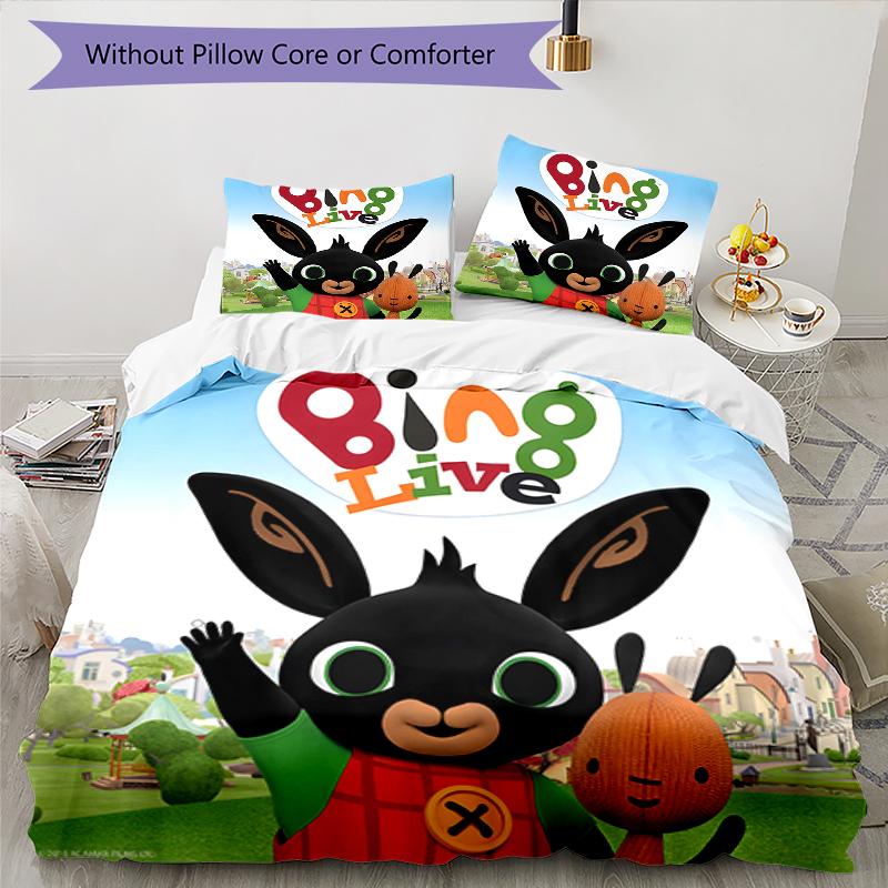 3pcs Bing Bunny4 Design Cover Set - HD Printed Bedding with 1 Cover and 2 Pillowcases - Perfect for Home and Dorm Decor