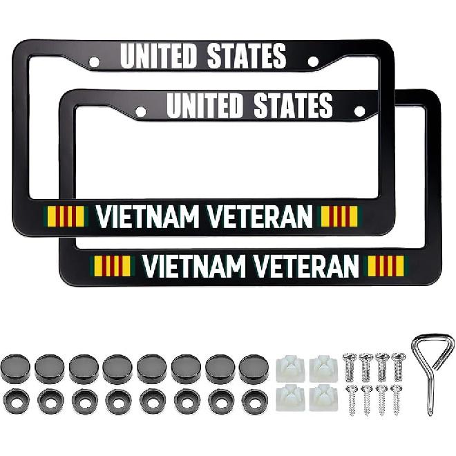 2PCS Matte Carbon Fiber Pattern License Plate Frames Compatible with F 2 Holes Solid Aluminum Veteran License Plate Holders for Air Force, Universal