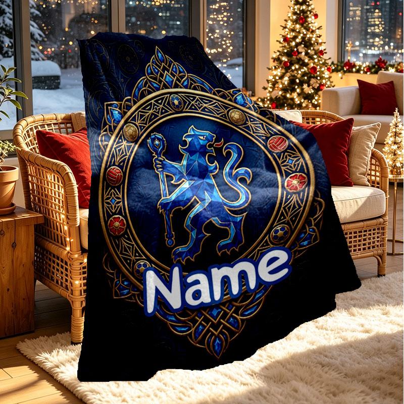 Custom Name Personalized Chelsea Football Club Print Blanket, Home Decor, Bedroom, Sofa, Camping, Couch, Gifts for Birthday Christmas