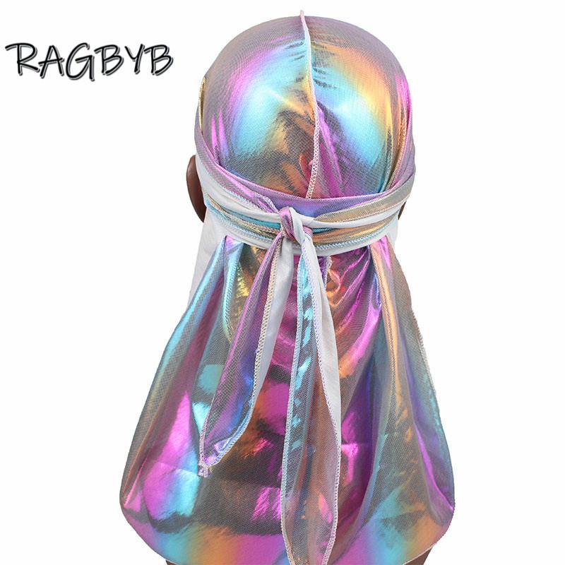 Унисекс блестящий шелковый Durag соответствующий набор для чепчиков мужской шелковистый Durag банданы чепчик для женщин шапочка для сна волнистая шапочка для волос платок Durag