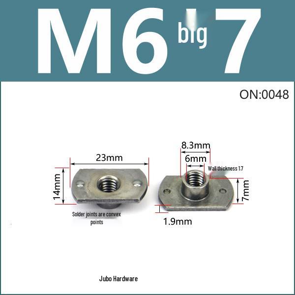 Thickened Welded T-Nut, Cold Heading Iron Plate, Round Imperial Fine Thread, Natural Color, Sizes M6/M8/M10.