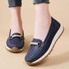 Pacecraft Shoes Women's Cowhide Loafers with Metal Buckle, Comfortable Casual Flat Shoes