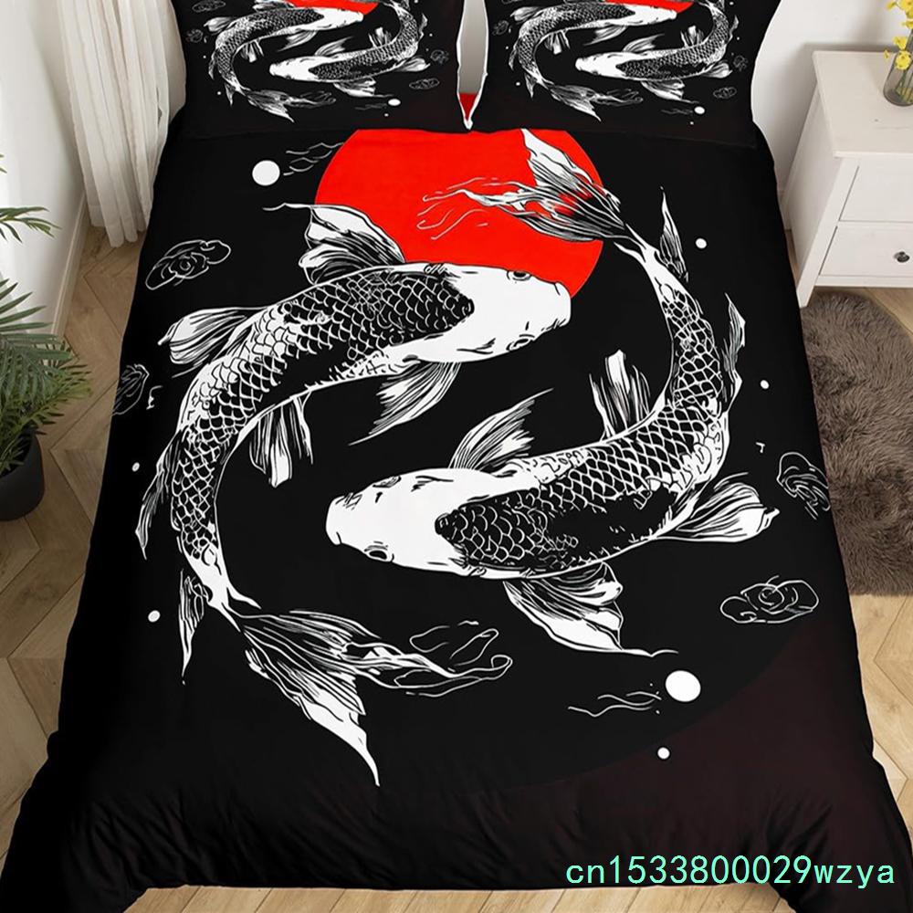 Пододеяльник Koi King Cherry Blossom Комплект постельного белья Ukiyo-e с изображением морских животных в японском стиле с изображением сакуры, розовый романтический пододеяльник