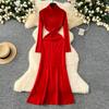 Autumn Winter Women Elegant Turtleneck Full Sleeve Knitted Pullover Sweater Long Maxi Party Mermaid Dresses