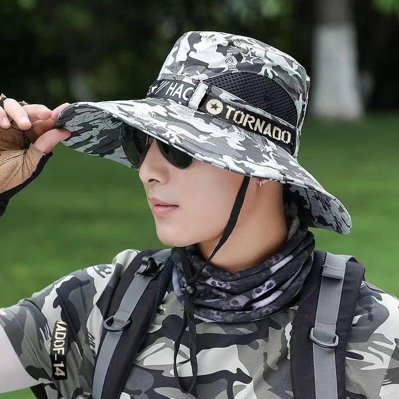 Camouflage fishing hat men's summer UV protection face covering mountaineering hat sun protection sun hat women's outdoor riding