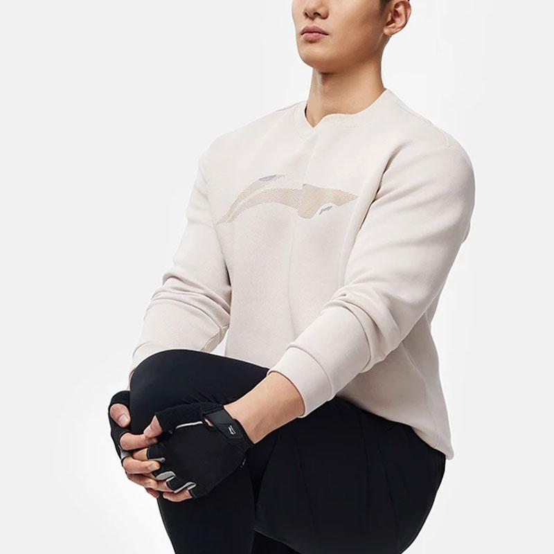 Li-Ning Спортивная толстовка с круглым вырезом и логотипом Fitness Series, мужская толстовка цвета слюды и серого AWDU103-2