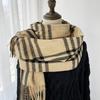 Plaid Scarf Shawl with Tassels - Warm Polyester Blend, Fringe Detail, Ideal for Casual Attire and Special Occasions, Perfect Gift Choice