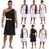Mens Ancient Greek Costume One Shoulder Halloween Cosplay Fancy Dress Set