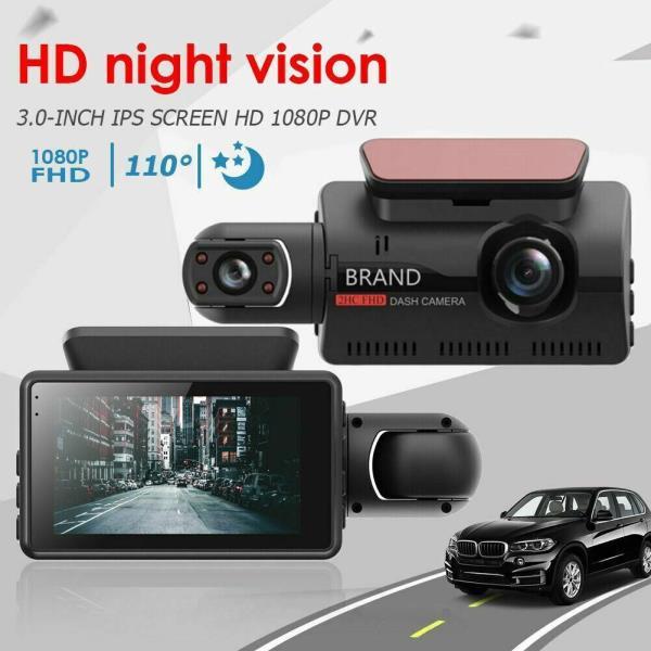 3,0-дюймовый IPS FHD Автомобильный видеорегистратор с камерой ночного видения G-сенсор, петля для записи вождения, двойной объектив, широкий ангельский парковочный видеорегистратор заднего хода