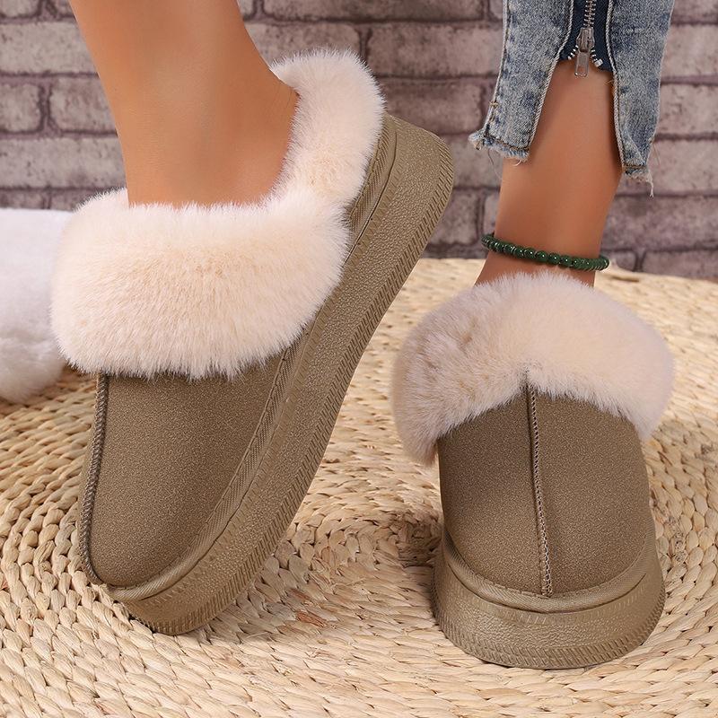 Женские зимние ботинки большого размера с круглым носком и толстой подошвой, повседневные короткие теплые домашние ботинки из хлопка с толстым бархатом, однотонные, 36-42