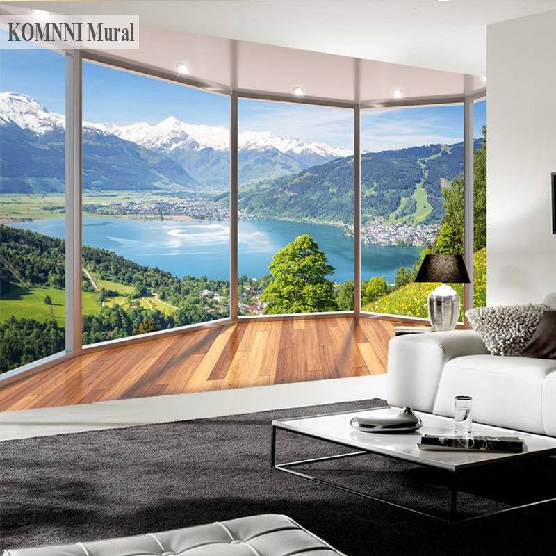 Современный творческий балкон 3d Фреска Потолок Окна Природные пейзажи Фотографии Обои Гостиная Спальня Украшение дома Фреска