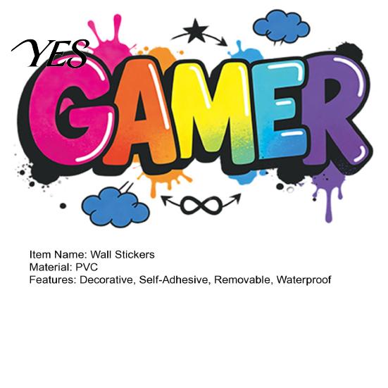 Gradient Color Wall Stickers GAMER Stickers, Traceless Self-Adhesive Decals, Waterproof PVC Art, Durable Self-adhesive Colorful Graffiti Decals