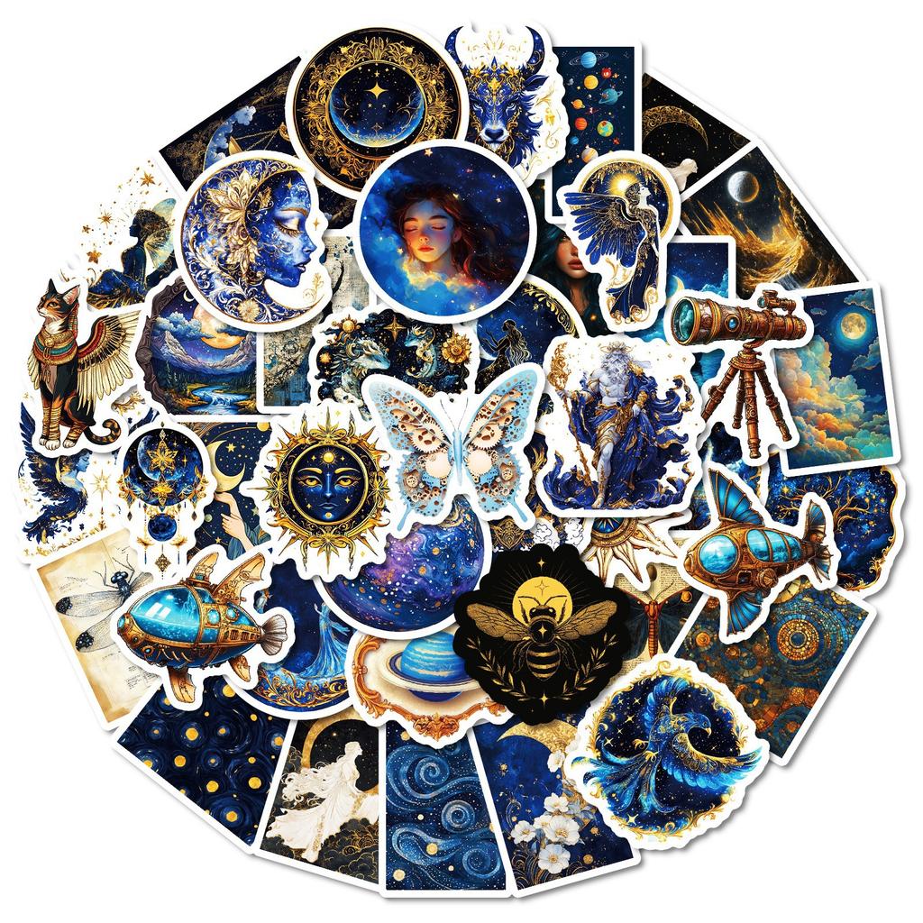 50 Personalized Black Starry Sky Universe Myth Graffiti Stickers DIY Trolley Suitcase Helmet Mobile Shell Refrigerator