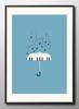 Piano Umbrella Musical Note Music A3 Size Stylish Painting Interior Scandinavian Illustration Matte Paper Matte Art Panel Frame Design Wall Hanging