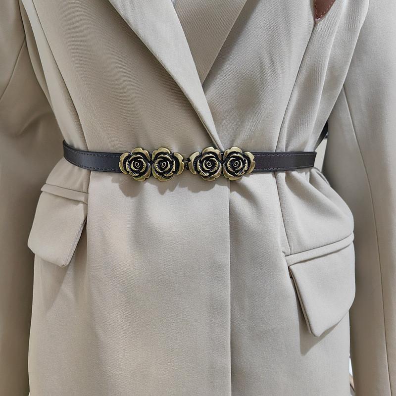 Shape Rose Flowers Buckle Women Leather Waist Belt For Everyday Wear Fashion