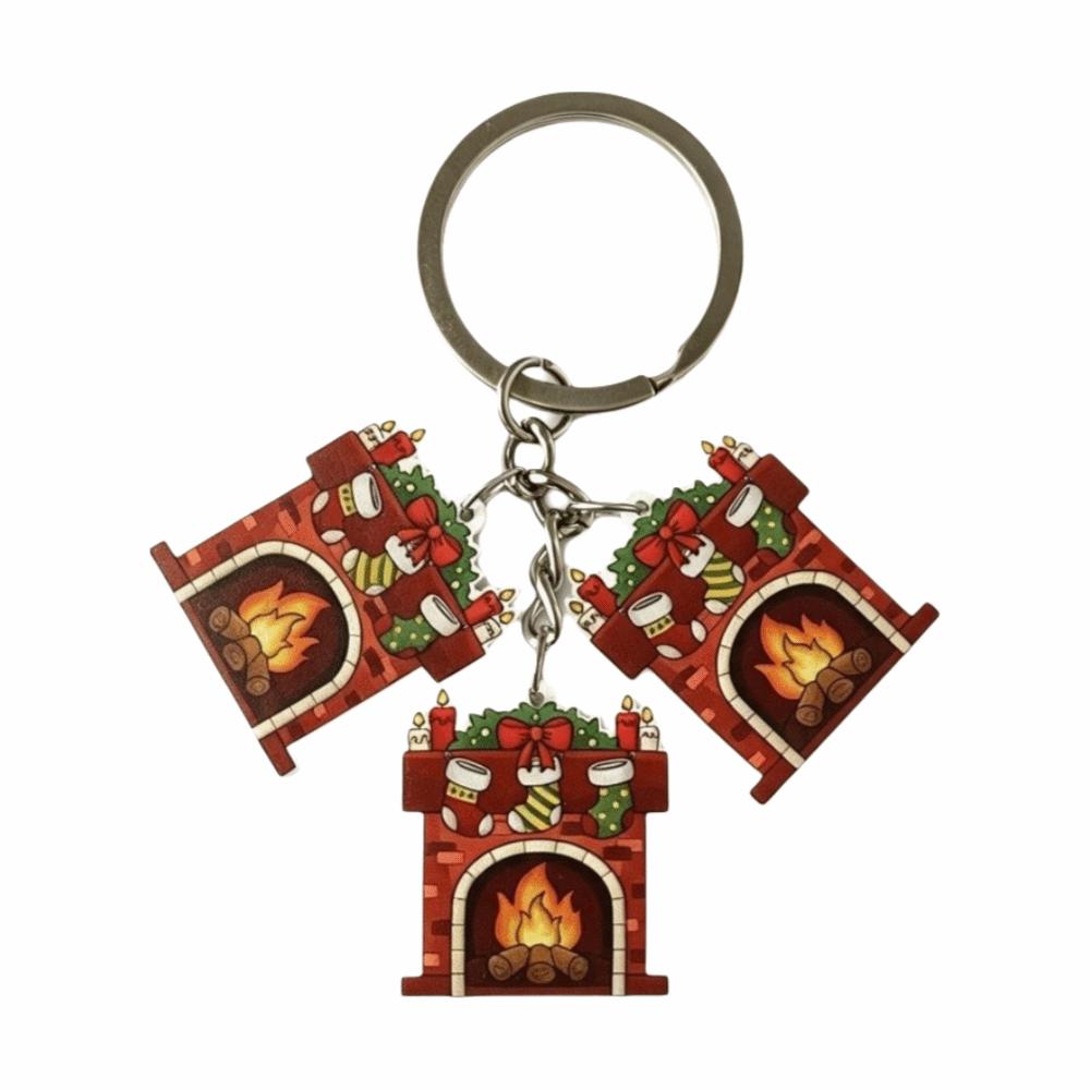 2D Flat Christmas Keychain Mini Xmas Ornament Pendant Cute Keyring Charm Christmas Gift